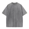 Camiseta de Algodão Pesado 230g Manga Curta Desgastada Batik Lavado Ombro a Ombro Algodão Retrô Loose Oversize