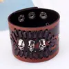 Venta Directa de Fábrica Pulsera de Cuero para Hombre Estilo Punk Retro, Cuero Ancho, Diseño Trenzado Exagerado, Cabeza de Calavera de Aleación, Joyería de Cuero Genuino