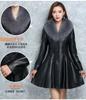 Abrigo de Invierno para Mujer de Cuero PU con Cuello de Piel Grande, Forrado de Lana Gruesa, Largo Medio, Estilo Coreano 2020 Nuevo, Ajustado, Adelgazante en la Cintura