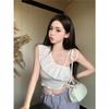 Camisola Sexy con Volantes Estilo Deseo Puro para Mujer Verano Nuevo Diseño Hombro Ajustado Top Corto