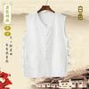 Chaleco chino de algodón y lino de verano para papá de mediana edad, chaleco con hebilla retro para hombre, camiseta sin mangas con cuello en V, camiseta de abuelo