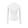 Camiseta base de manga larga ajustada para mujer con cuello semi-alto, corte en el hombro y dobladillo curvo, efecto adelgazante, nuevo estilo de otoño