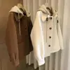 Chubby girl Otoño e Invierno Nuevo Abrigo de Lana para Mujer talla grande Sense Tejido con Capucha Falso Dos Piezas Top Espeso Spandex