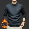 Outono e Inverno Novo Tricô Masculino Lã Engrossado Solto Tricô para Meia-Idade Gola Lapela Falso Duas Peças Tricô Base Masculino com Forro de Fleece