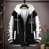 Chaqueta Suéter Grueso Nueva Otoño e Invierno 2024 para Niño con Capucha de Contraste Bordada Chaqueta Pesada Pareja Joven Pegar