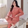 Pijama acolchoado de três camadas acolchoado de inverno feminino de manga comprida terno simples casual plus size roupas para casa