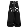 Calça de moletom casual larga de perna ampla com estampa de estrela estilo americano, bolso traseiro, subcultura, para homens