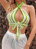 Top de Bikini de Playa Amazon Transfronterizo Ganchillo a Mano Correa de Color Intermedio Parte Superior de Traje de Baño Precio de Fábrica Venta al por Mayor Directa
