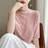 Camiseta de Punto de Manga Media con Cuello Medio para Mujer, Corte Ajustado, Nuevo Estilo Primavera/Verano, Manga de Tres Cuartos, Capa Base, Venta al por Mayor Moderna Dropshipping