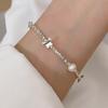 Pulseira de prata esterlina S925 com pérolas de água doce e borboleta, pulseira feminina doce e suave, requintada e simples, melhor amiga