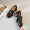 Versão em Couro de Vaca~Sapatos Loafer Versáteis de Salto Médio Estilo Britânico, Sapatos de Couro Retrô, Salto Grosso de 5cm, Bico Redondo, Sapatos Femininos de Pele de Ovelha