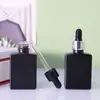 Frasco de Óleo Essencial Quadrado Plano de 30ml Frasco Conta-gotas Preto Fosco Frasco de Essência Sub-frasco de Óleo Essencial de Vidro Frasco Conta-gotas Quadrado Plano