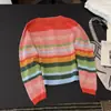 Cardigan de tricô fashion estilo coreano 2026, gola redonda, manga longa, para mulheres, modelagem solta, emagrecedor e versátil, suéter arco-íris para mulheres