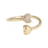 Anel Ajustável Rakol de Prata Banhado a Ouro Cobre Coração Duplo Anel Aberto Totalmente Cravejado com Diamantes Anel de Design de Nicho de Luxo Leve