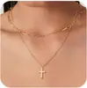 Amazon nueva cadena para clavícula con cruz incrustada de circonita cúbica cuadrada colgante de cruz con acabado brillante de 14k collar de cadena de caja