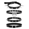 4 piezas Collar Gargantilla Estilo Gótico Oscuro Europeo Americano Harajuku Piel Sintética Exagerado Personalidad Retro Remache Punk Anillo para el Cuello