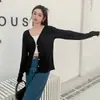Cardigan de Lyocell Tencel Camisa con Protección Solar Cuello en V Color Sólido Ropa de Abrigo de Verano Manga Larga Camisa Base de Punto Adelgazante para Mujer