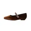 Sapatos baixos retro estilo francês com strass para mulheres, novos sapatos Mary Jane de bico quadrado com uma única tira para a primavera e o outono de 2026
