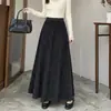Falda midi de ante con efecto Maillard retro otoño e invierno para mujer, de cintura alta, adelgazante, elegante, falda larga negra
