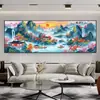 Magnífico punto de cruz de montaña y río 2024 nuevo bordado con hilo paisaje pintura sala de estar gran amanecer bordado completo una generación de cabello