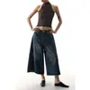 Calça Jeans Cropped Azul para Mulheres 2026 Novo Estilo de Verão Cintura Alta Modelagem Solta Emagrecimento Calças Longas de Perna Reta Perna Larga