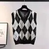 Chaleco con capucha de punto con patrón de diamantes de punto suelto transfronterizo para mujer, ropa exterior de primavera y otoño, chaleco de punto en capas antiguo, chaleco corto de camisola