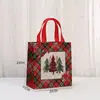 Bolsas de dulces navideños más vendidas transfronterizas, bolsas de embalaje navideño de tela no tejida a cuadros rojos, en stock, impermeables, bolsas de dulces de Halloween