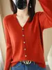 Suéter de punto para mujer personalizado de fábrica, fino, cuello redondo, color liso, jersey, top corto elegante, cárdigan de otoño con cuello en V para mujer
