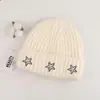 Gorro de lana bordado con estrella para mujer, circunferencia de cabeza grande, adelgazante, cálido gorro de punto de invierno, venta al por mayor