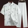 Traje Tang para Hombre, de Mediana Edad y Anciano, Conjunto Casual de Algodón y Lino de Manga Corta, Ropa China para Hombre, Ropa para Ancianos, Hanfu de Verano para Papá