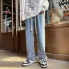 Jeans casuales vintage de color degradado para hombre, pantalones anchos de pierna recta sueltos de estilo urbano para hombre con degradado tie-dye