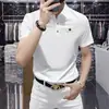 Nueva camiseta POLO simple de lujo para hombre, estilo europeo, no necesita planchado, elástica, camiseta de manga corta con cuello de alta gama, corte ajustado, tejido fresco