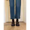 Versión de Piel de Oveja ~ Zapatos Mocasines de Boca Profunda con Hebilla de Cinturón Retro para Mujer, Ropa de Trabajo Sencilla Tacón Grueso Estilo Británico Un Pie Zapatos Pequeños de Cuero