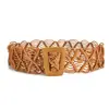 Cinturón Tejido Hueco de Cuerda de Cera Bohemio Étnico Cinturón Decorativo Tejido a Mano Hebilla Cuadrada Cinturón para Mujer