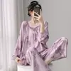 2026 Nuevo Set de Pijama de Algodón y Seda de Alta Gama para Mujer Primavera Verano Holgado Tallas Grandes Ropa de Casa Se Puede Usar Afuera Anti-Exposición