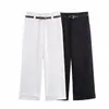 Calça Casual Solta de Verão 2025 Moda Nova Estilo Europeu e Americano Transfronteiriço Z com Cinto Simples Borda Enrolada