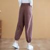 Pantalones casuales de algodón vintage nuevos de tiro real para mujer, pantalones harén tejidos con cintura elástica que combinan con todo, pantalones ajustados de color sólido