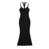 Vestido Sexy Hot Girl com Decote Halter Duas Peças Verão Afina a Cintura Abraça os Quadris Saia de Alça Saia Cauda de Peixe Saia Longa