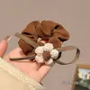 Elástico de Cabelo com Flor de Lã e Laço para Mulheres, Elástico de Alta Elasticidade para Rabo de Cavalo, Acessório de Cabelo