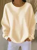 Sudadera de punto gofre con cuello redondo para mujer, nueva de 2025, corte holgado, color liso, manga larga, estilo europeo y americano, top casual