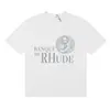 Camiseta de Manga Corta de Alta Calidad Rhude Diamante Color Sólido Estampado de Letras para Hombre y Mujer, Nueva de Verano 2024