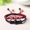 Pulsera de Cristal de Fresa Mori para Mujer Pulsera Tejida de Cuerda Roja de Cristal Rosa Obsidiana Negra Mejor Amigo de Pareja Regalo de Cumpleaños