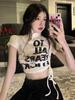 Callejera Transfronteriza Estilo Americano Estampado de Letras de Gente Solitaria Marca Trendy Camiseta de Manga Corta Ultracorta Hip-hop Holgada para Pareja Mujer