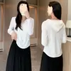 Sudadera con capucha para mujer, estilo fino de primavera/verano, camiseta de manga larga con cremallera para mujer, versión coreana, corte ajustado, sudadera con capucha de manga corta cola de golondrina