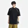 Camiseta Esportiva de Verão Masculina Feminina Retro Americano Costura Exposta Zíper Meio Aberto Secagem Rápida Manga Curta High Street Solta Roupas de Ciclismo Tendência