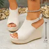 Sandálias Peep-Toe Tie-Dye Plus Size Transfronteiriças Europeias e Americanas para Mulheres 2026 Sandálias Espadrille com Fivela Peep-Toe Plataforma de Salto Grosso