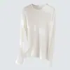 Camiseta de punto fina de manga larga con cuello redondo y color liso estilo coreano para mujer, nueva colección otoño 2026, adecuada como capa interior o capa base
