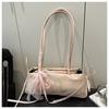 Bolso Pequeño de Cuero Encerado al Aceite para Mujer 2025 Nueva Moda Bolso Lazo Baguette Primavera y Verano Textura Simple Bolso de Hombro