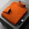 Suéter grueso de cachemira de alta resistencia para hombre, jersey de punto de cuello alto, suéter base, color liso, holgado, de punto trenzado, cuello alto, suéter de lana