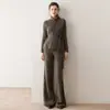 Traje de Cachemira para Mujer Otoño e Invierno, Suéter de Cuello Alto, Suéter de Lana Tejido, Pantalones de Pierna Ancha, Conjunto de Dos Piezas a la Moda, Pantalones de Caída
